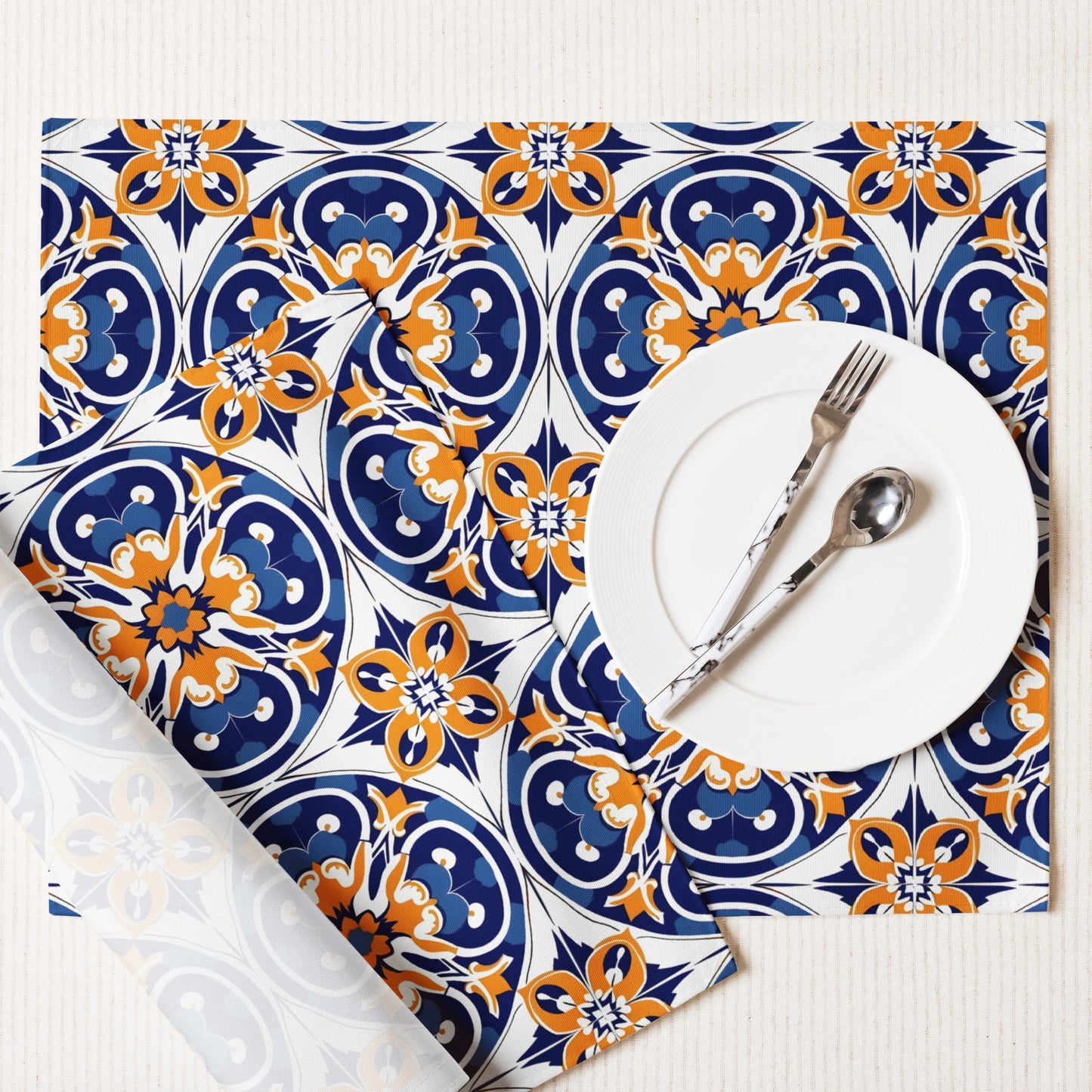 Placemat Set In Spanish Inspired Azulejos Pattern