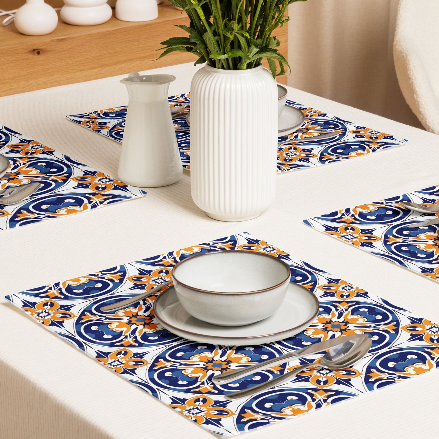 Placemat Set In Spanish Inspired Azulejos Pattern