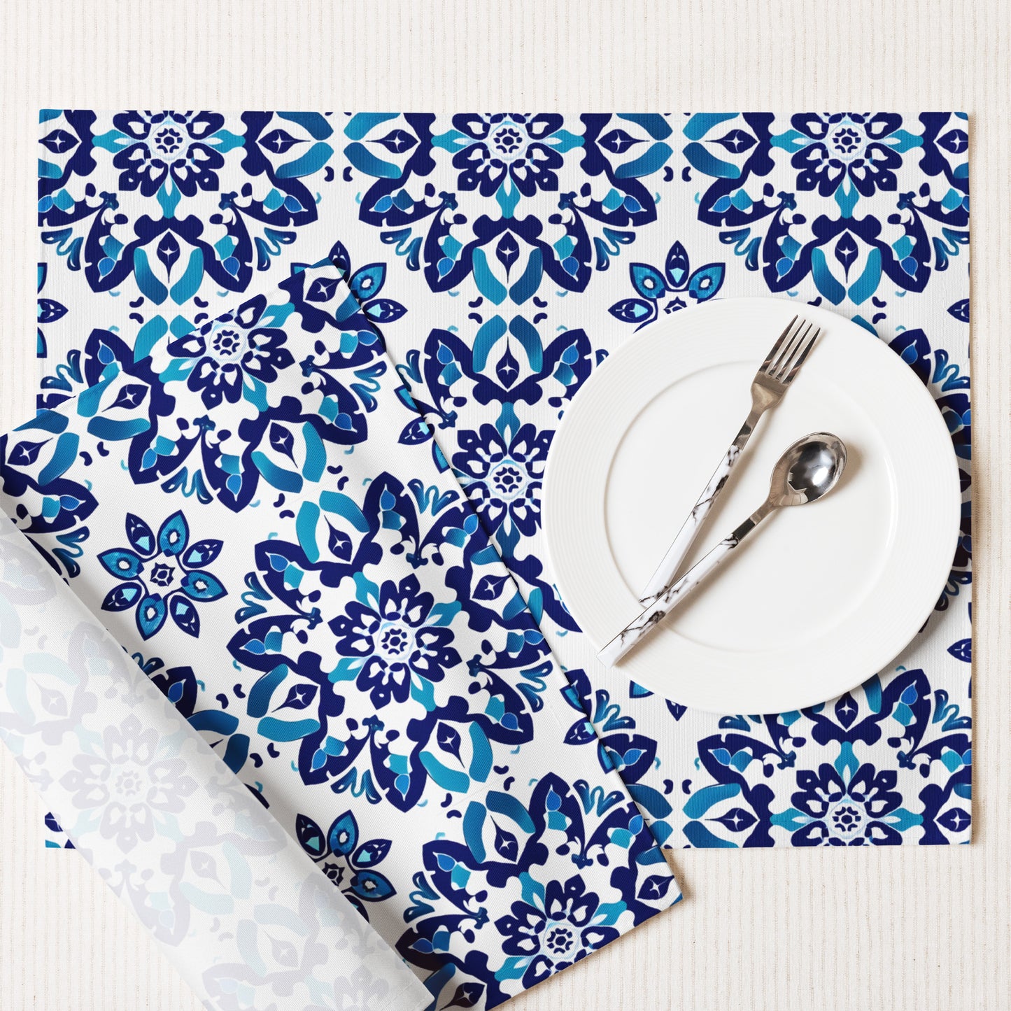 Placemat Set In Spanish Inspired Azulejos Pattern