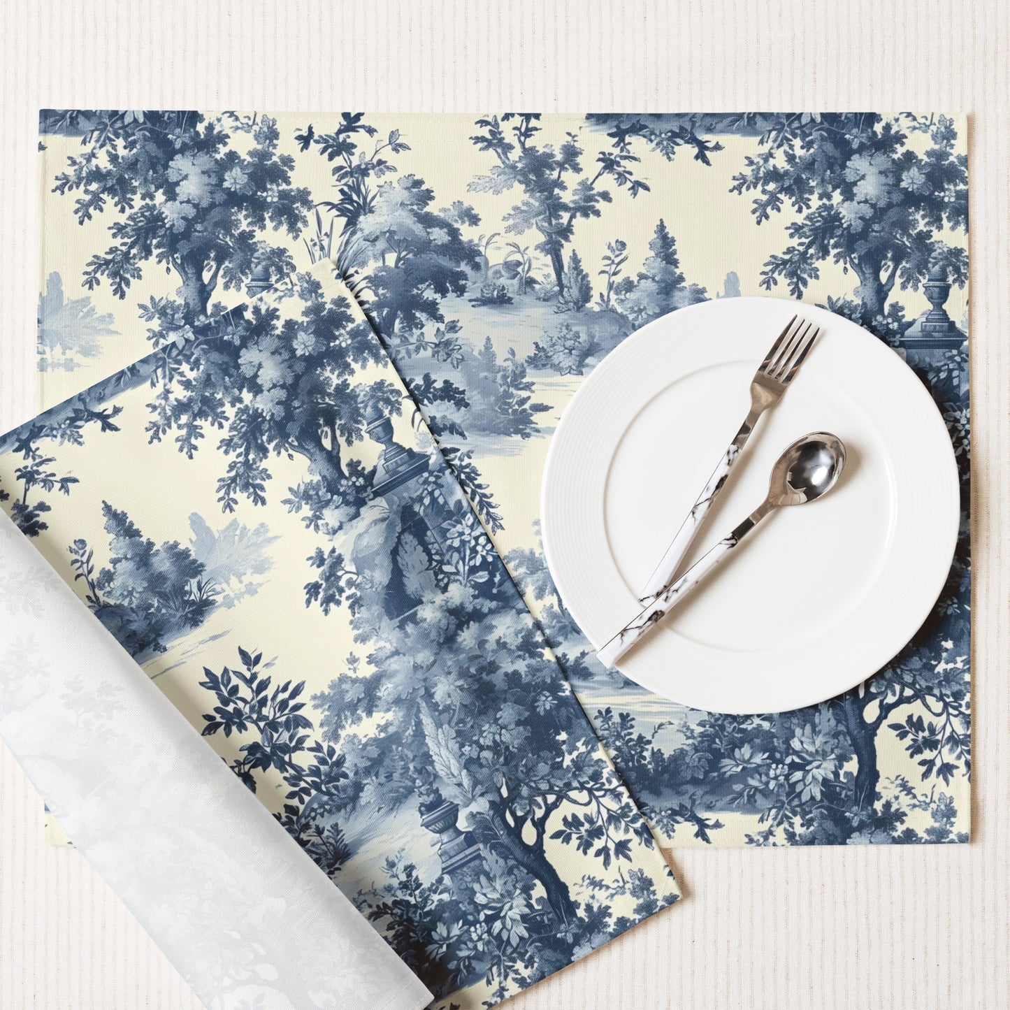 Placemat Set In French Inspired Toile De Jouy Pattern