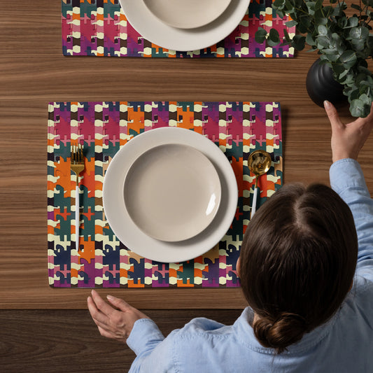 Placemat Set In French Inspired Pied-de-poule pattern