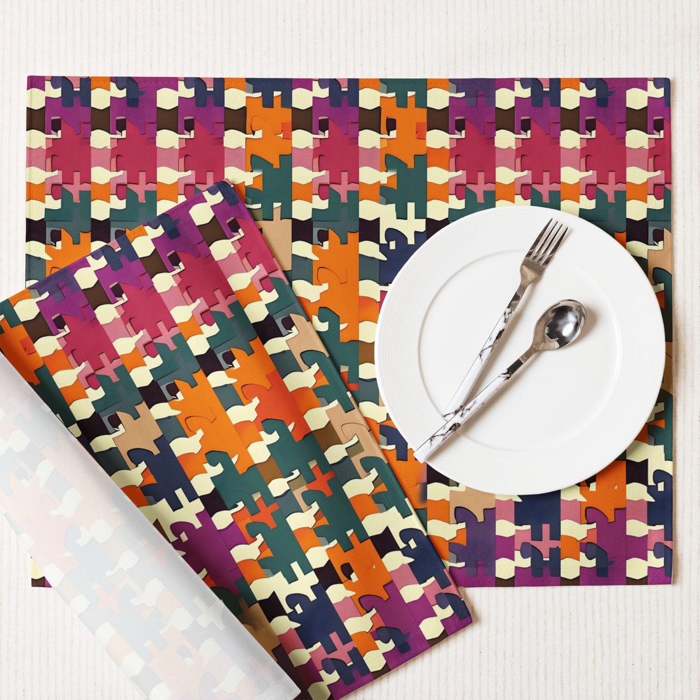 Placemat Set In French Inspired Pied-de-poule pattern