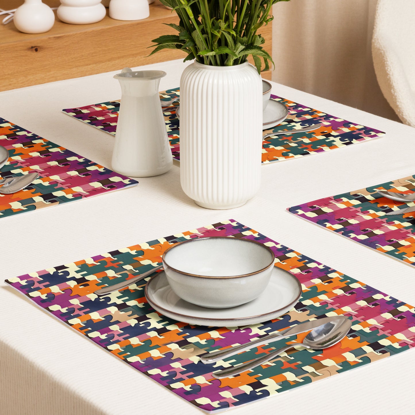 Placemat Set In French Inspired Pied-de-poule pattern