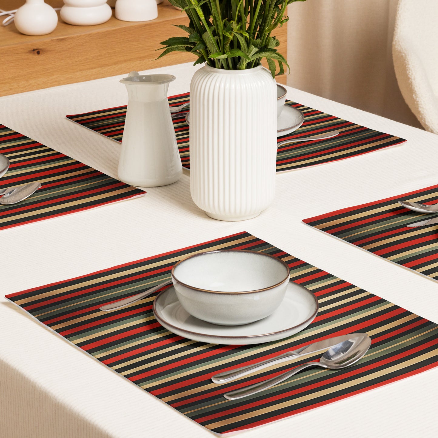 Placemat Set In French Inspired Rayures Pattern