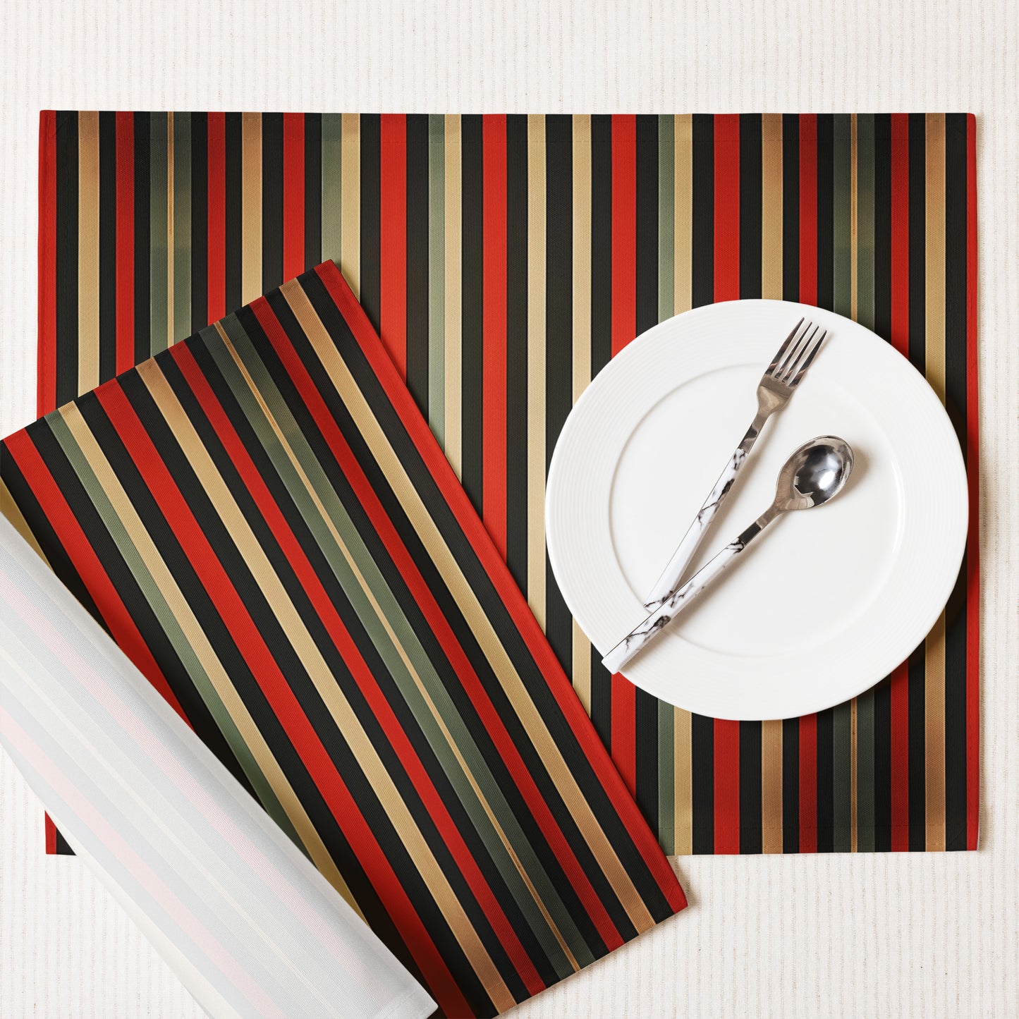 Placemat Set In French Inspired Rayures Pattern