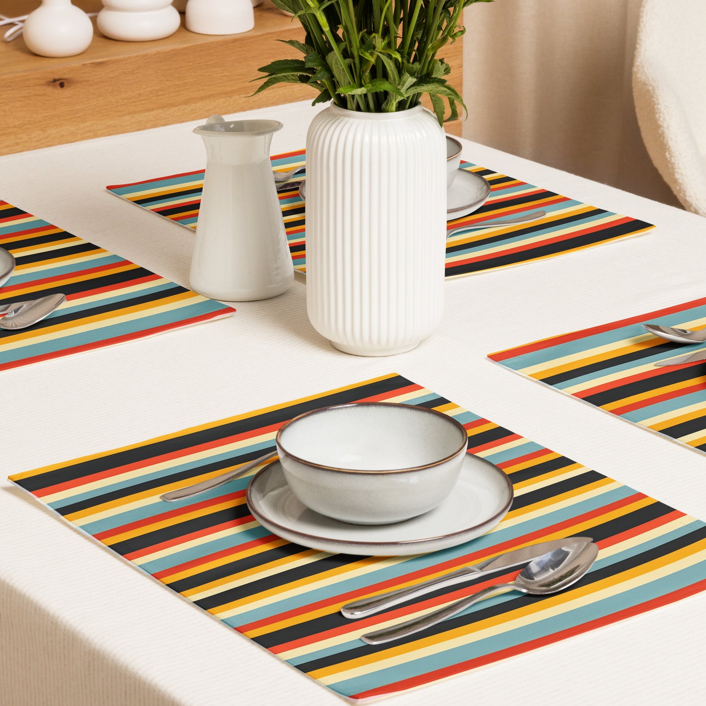 Placemat Set In French Inspired Rayures Pattern