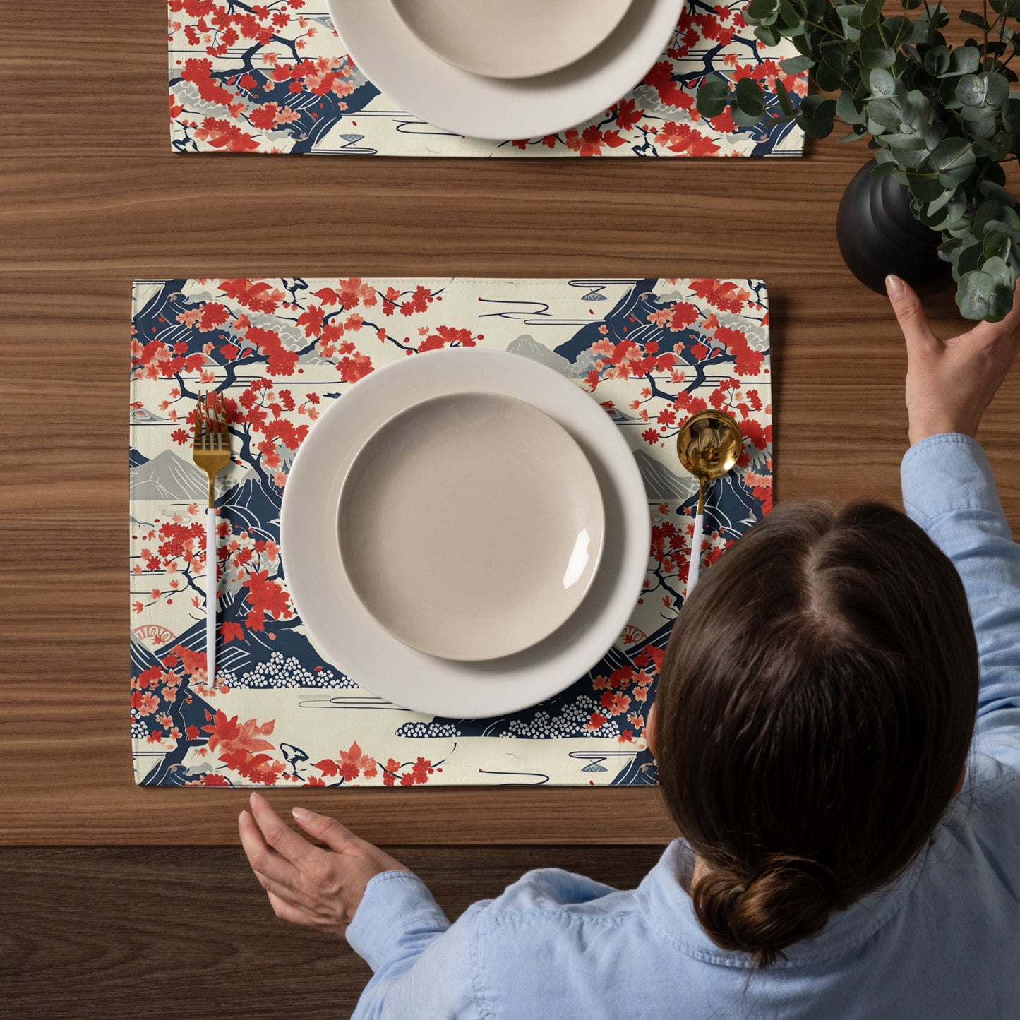 Placemat Set In Japanese Inspired Shin-Hanga Pattern