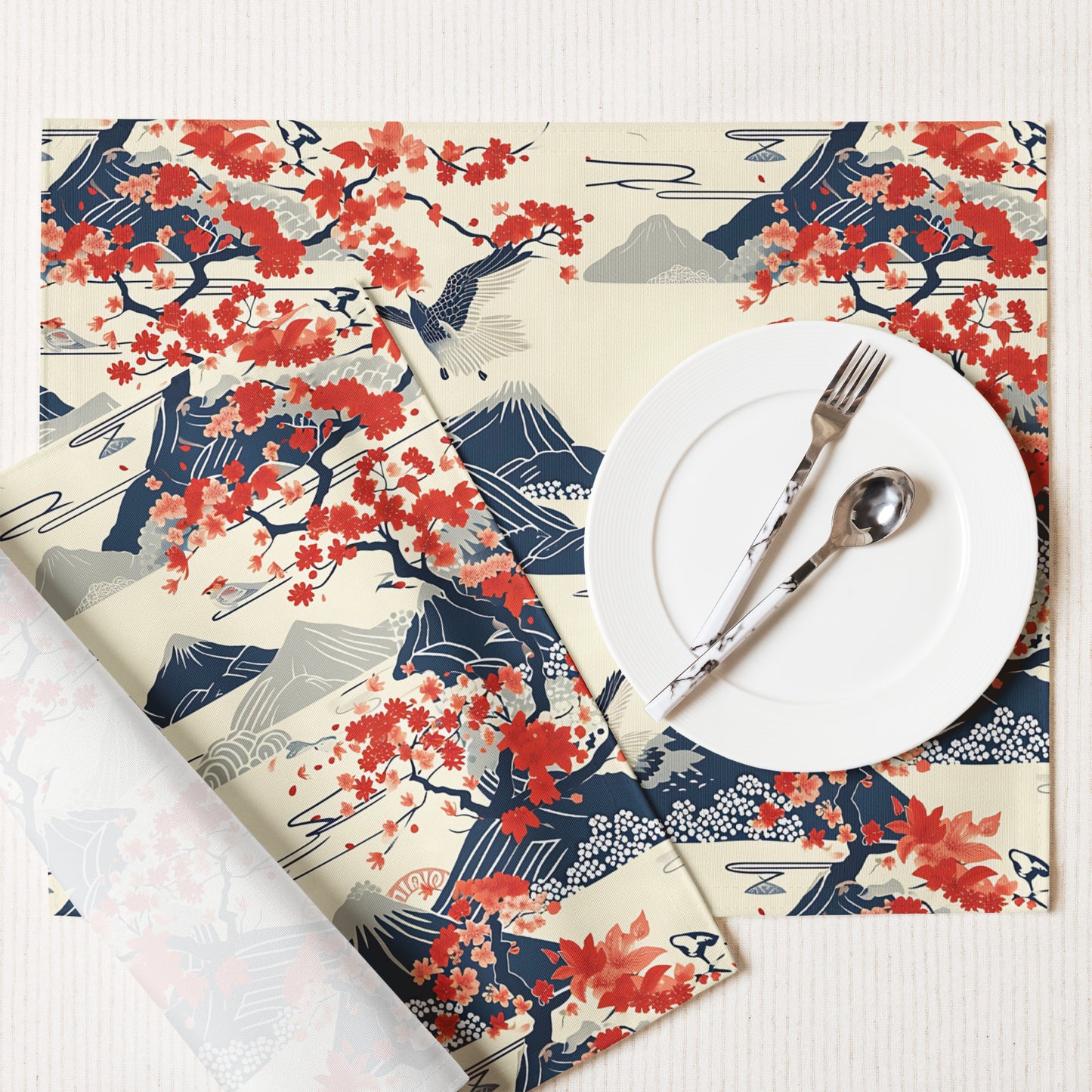 Placemat Set In Japanese Inspired Shin-Hanga Pattern