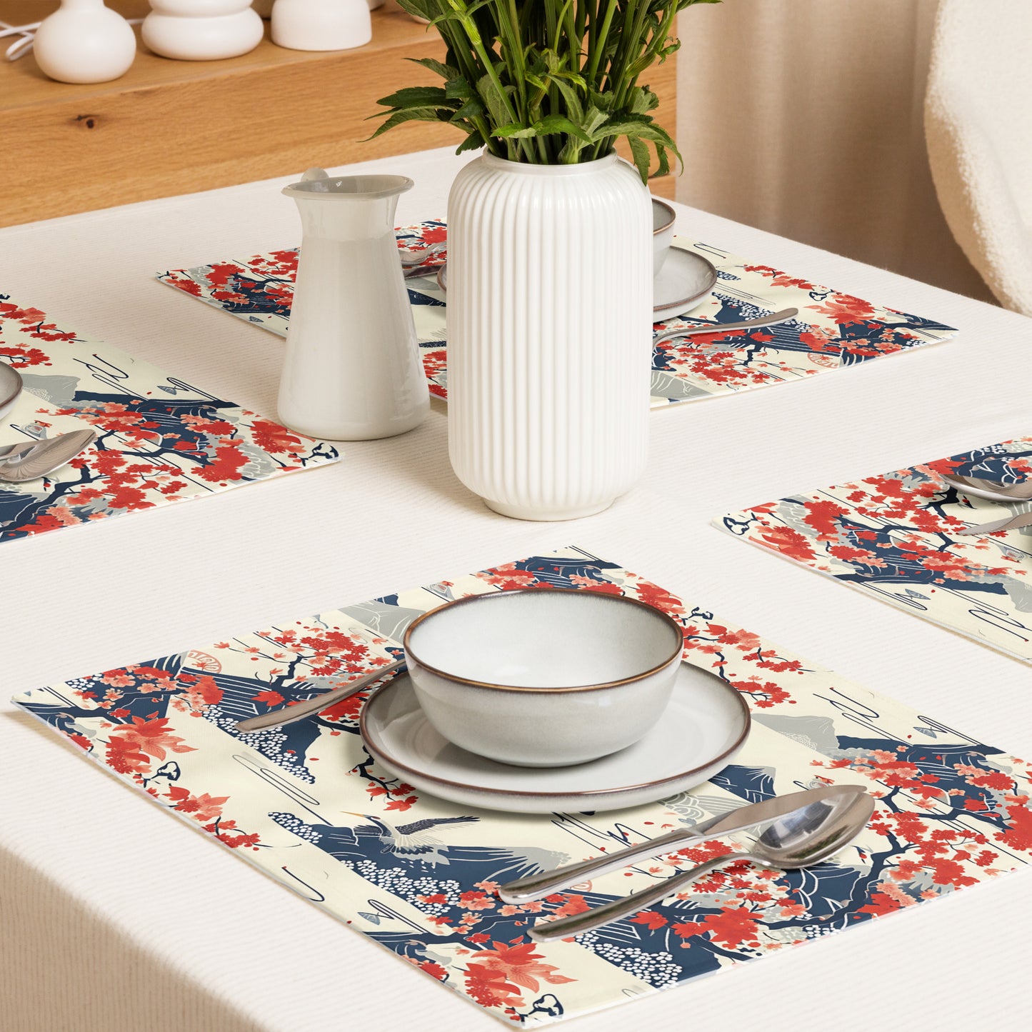 Placemat Set In Japanese Inspired Shin-Hanga Pattern