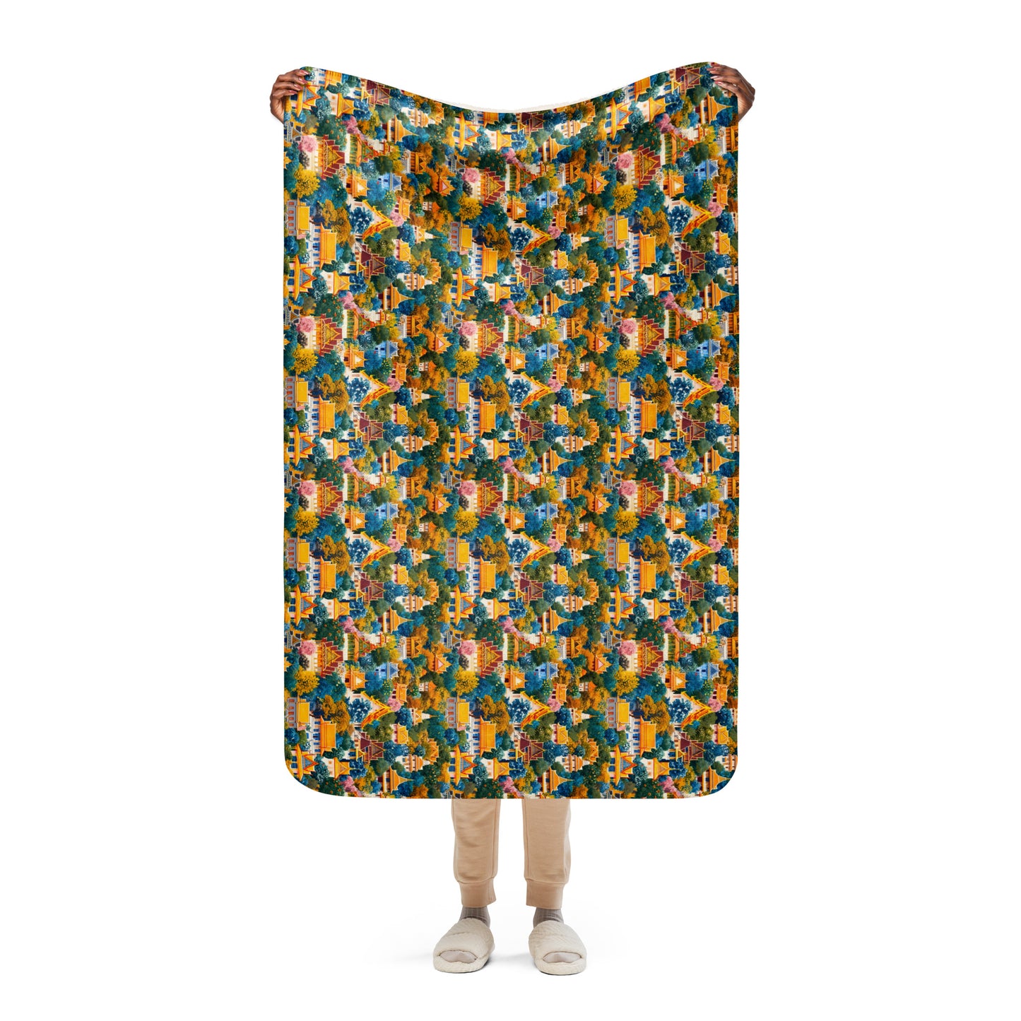 Sherpa blanket In Thai Inspired Temple Art pattern