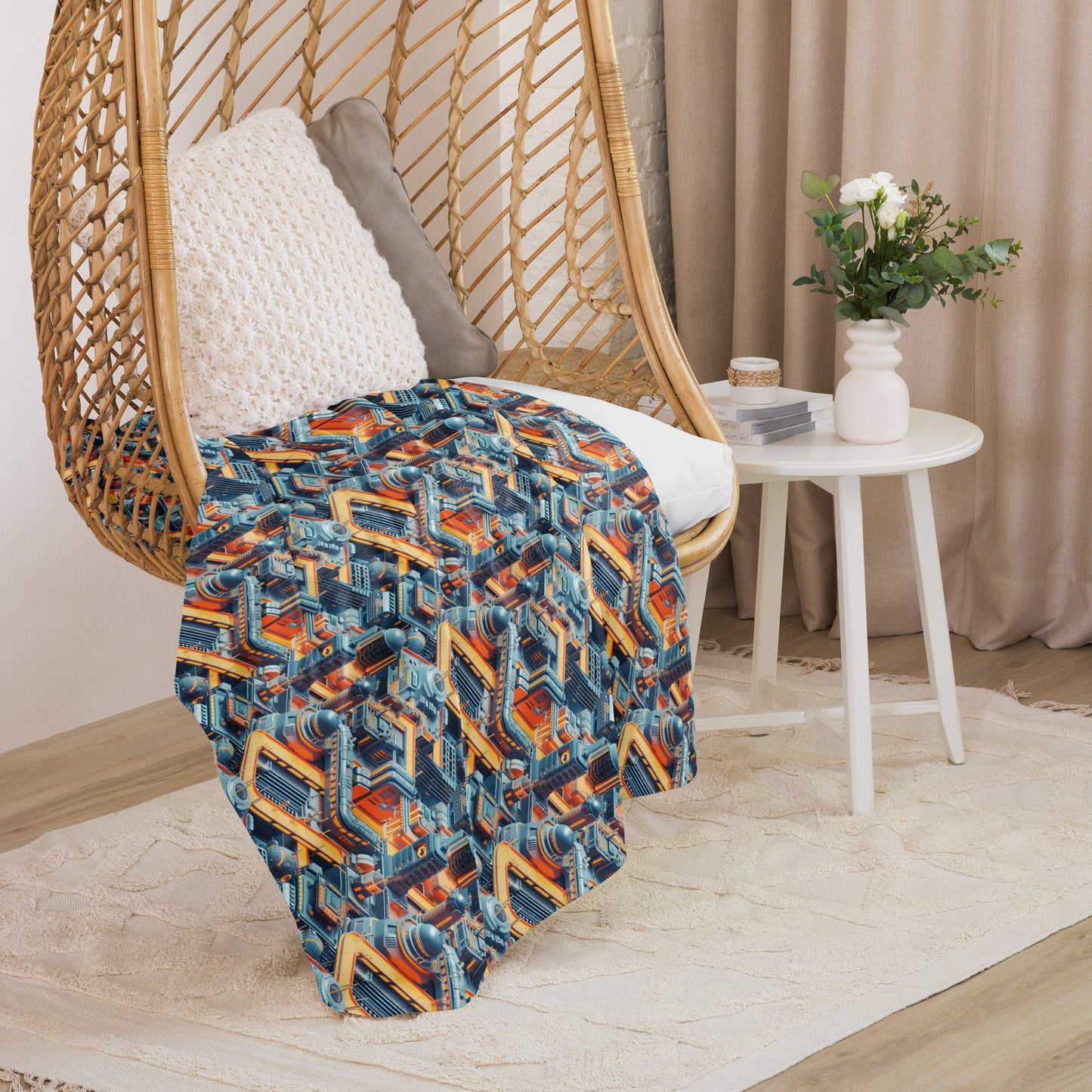 Sherpa blanket In Mini City Pattern-Futuristic