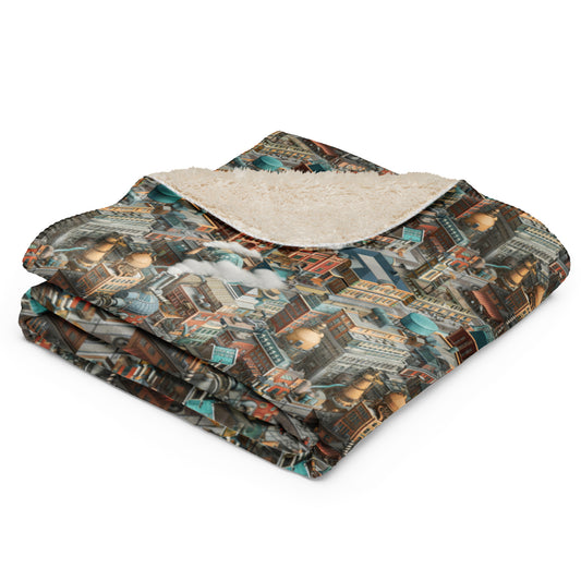 Sherpa blanket In Mini City Pattern-Steampunk