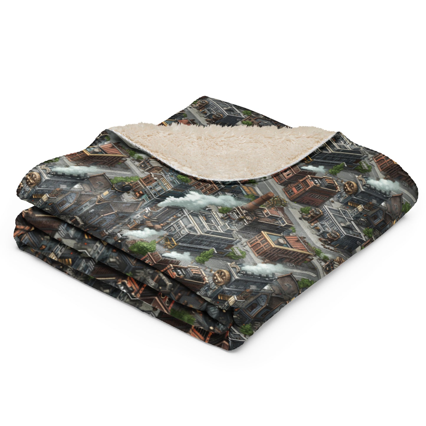 Sherpa blanket In Mini City Pattern-Steampunk