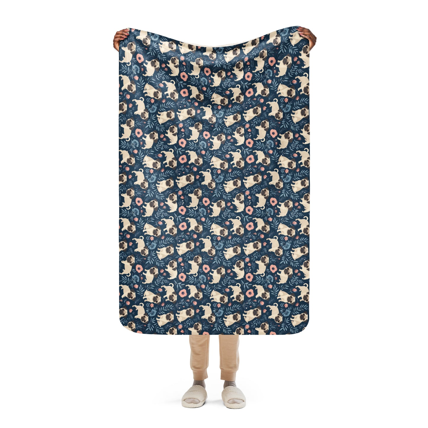 Sherpa blanket In Cute Pug Pattern