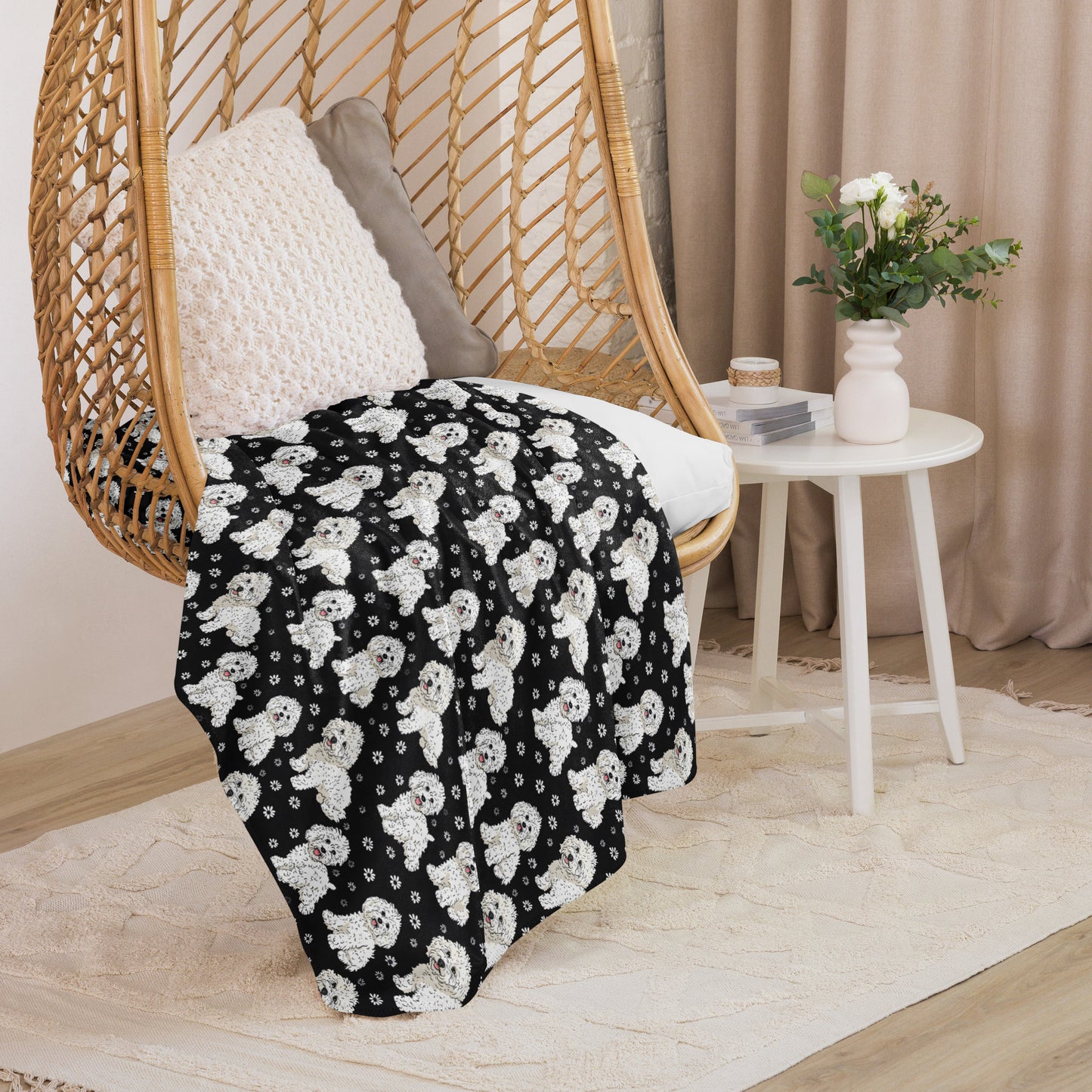 Sherpa blanket In Cute Poodle Pattern