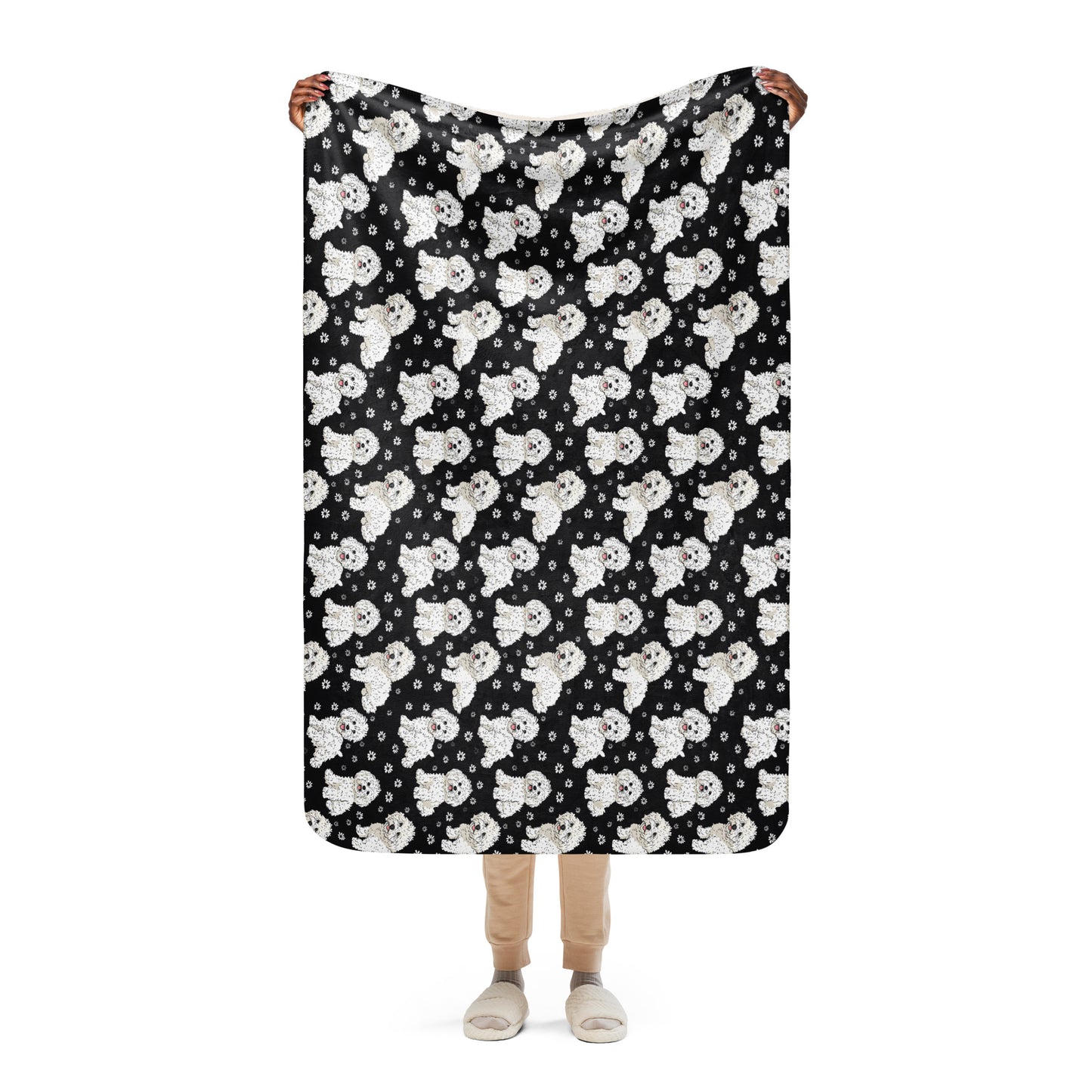 Sherpa blanket In Cute Poodle Pattern