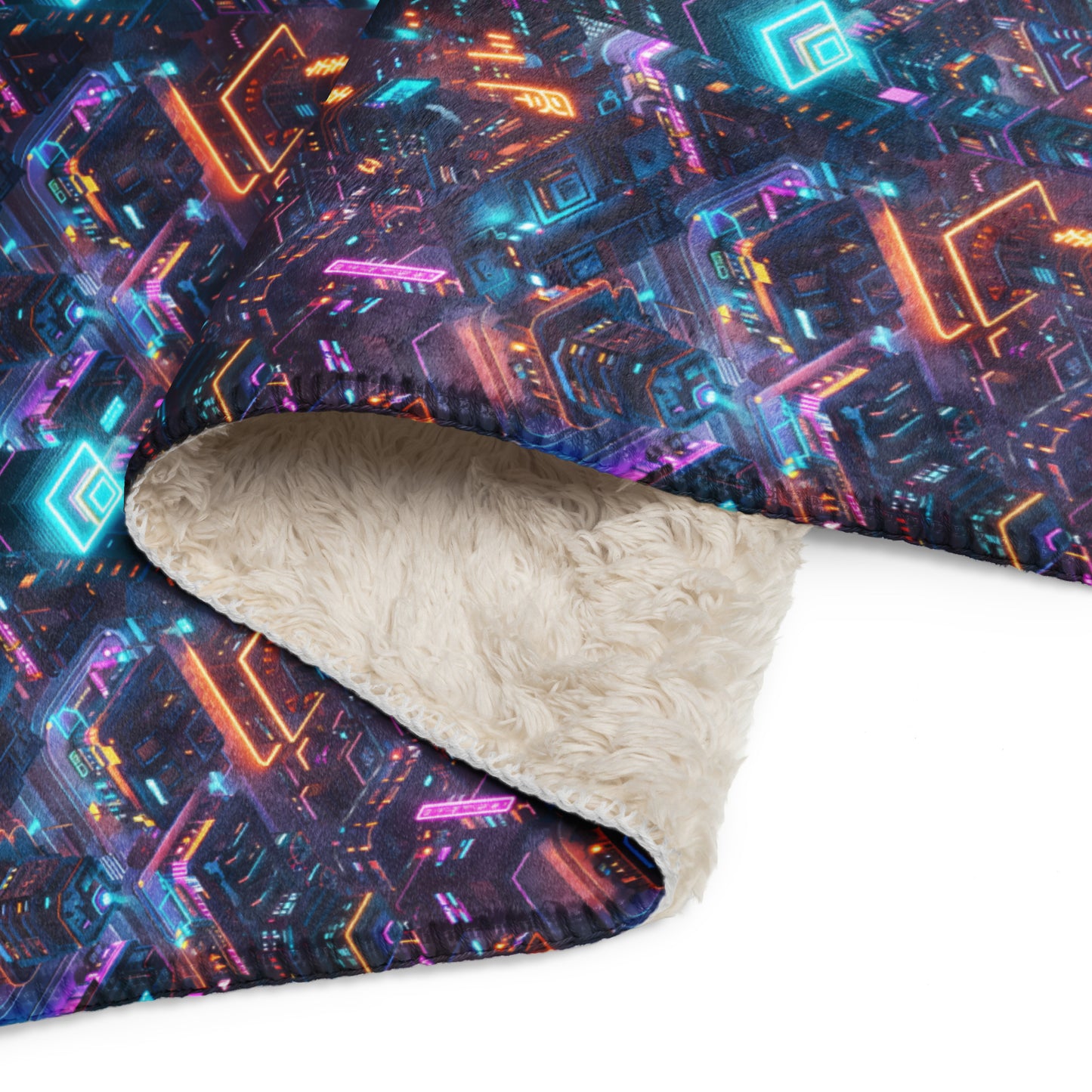 Sherpa blanket In Mini City Pattern-Cyberpunk Neon