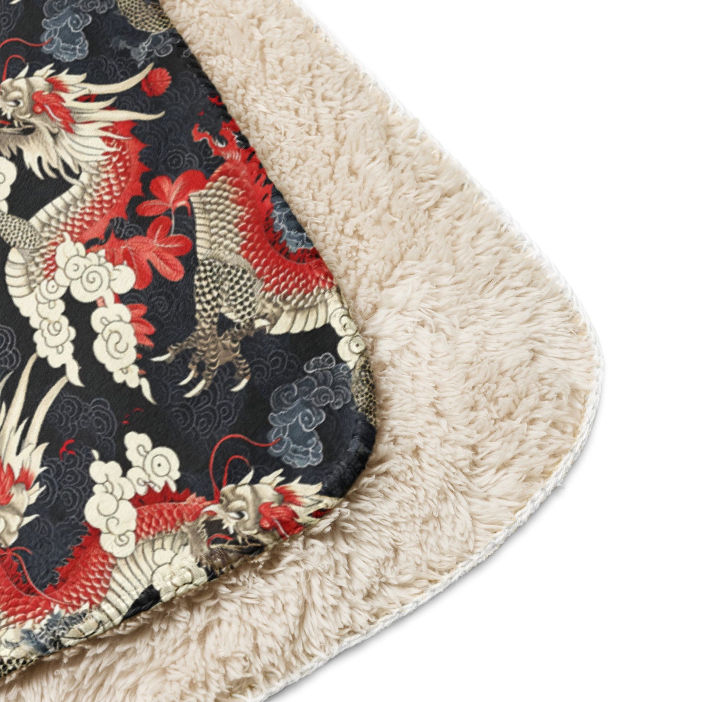 Sherpa blanket In Japanese Inspired Shin Hanga Dragon Pattern