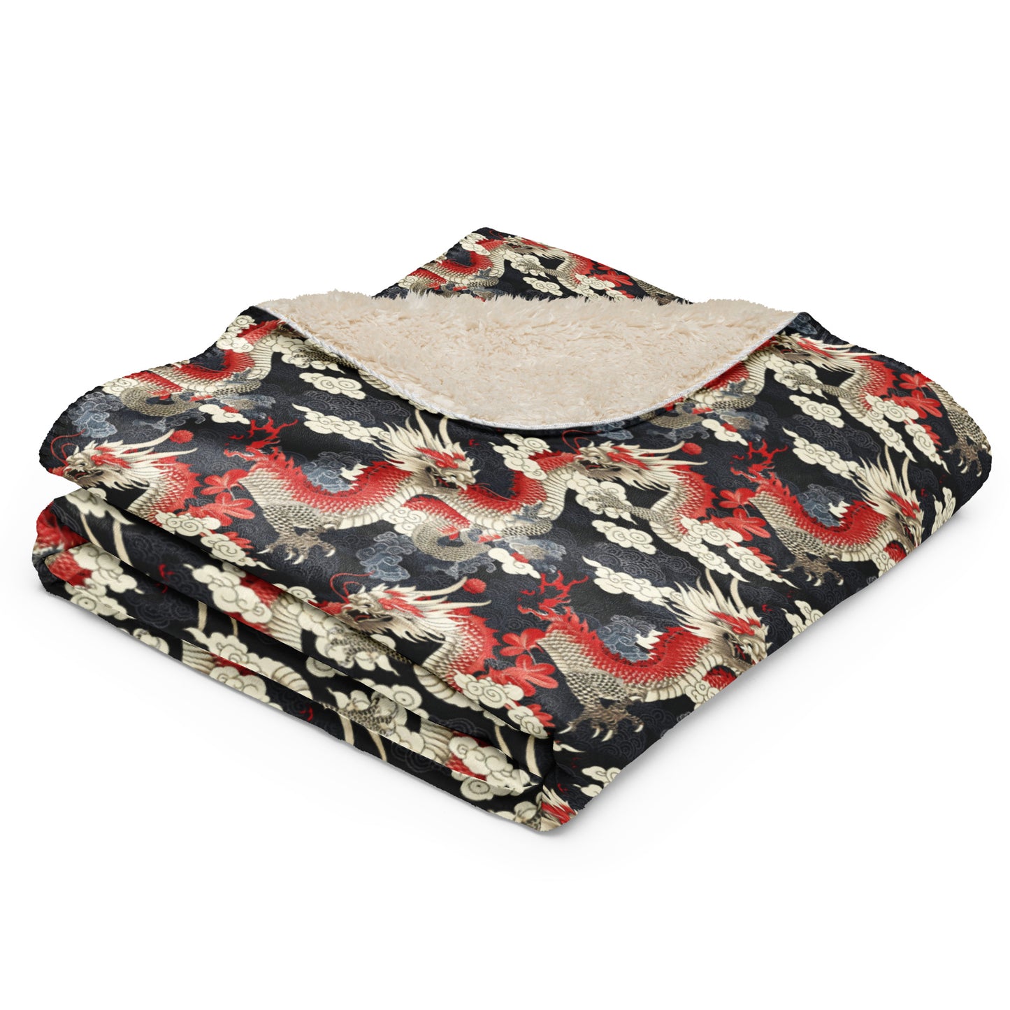 Sherpa blanket In Japanese Inspired Shin Hanga Dragon Pattern