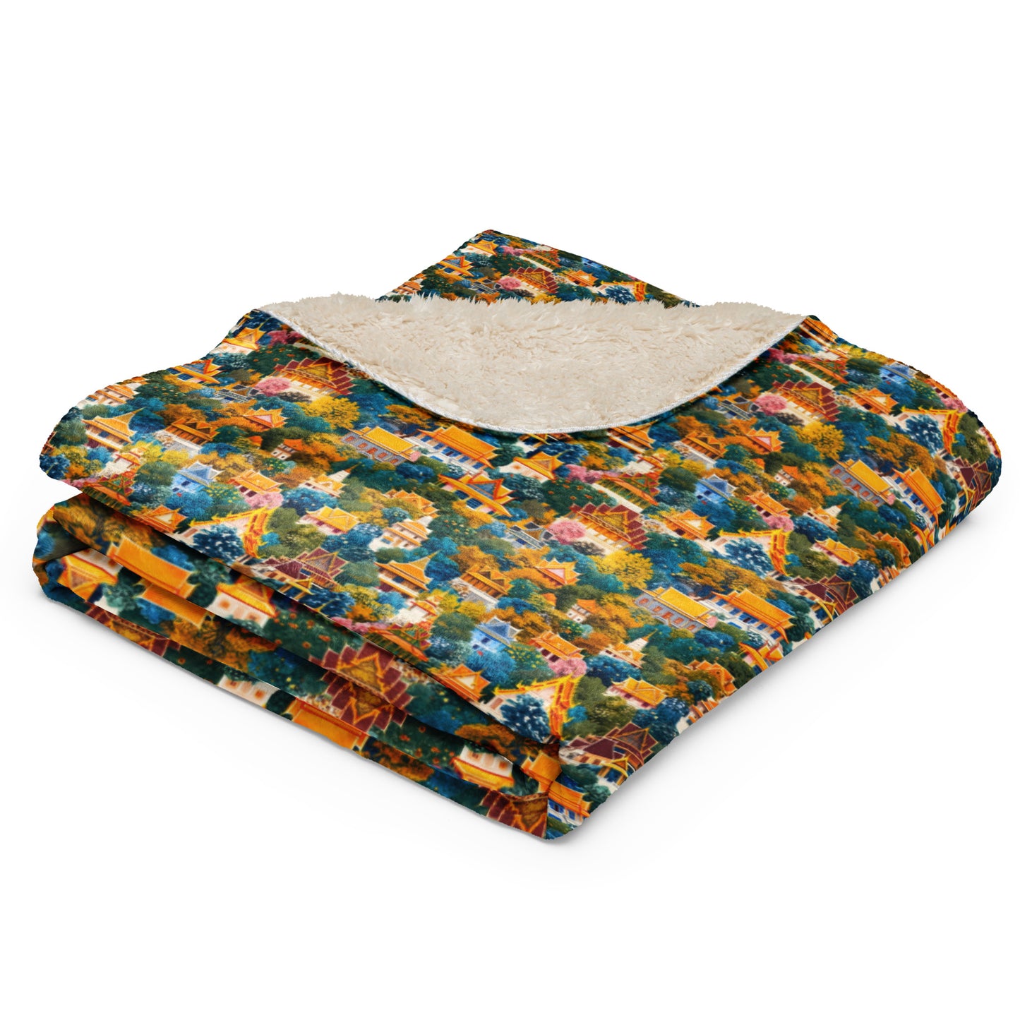 Sherpa blanket In Thai Inspired Temple Art pattern