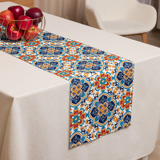 Table runner In Spanish Inspired Azulejos Pattern