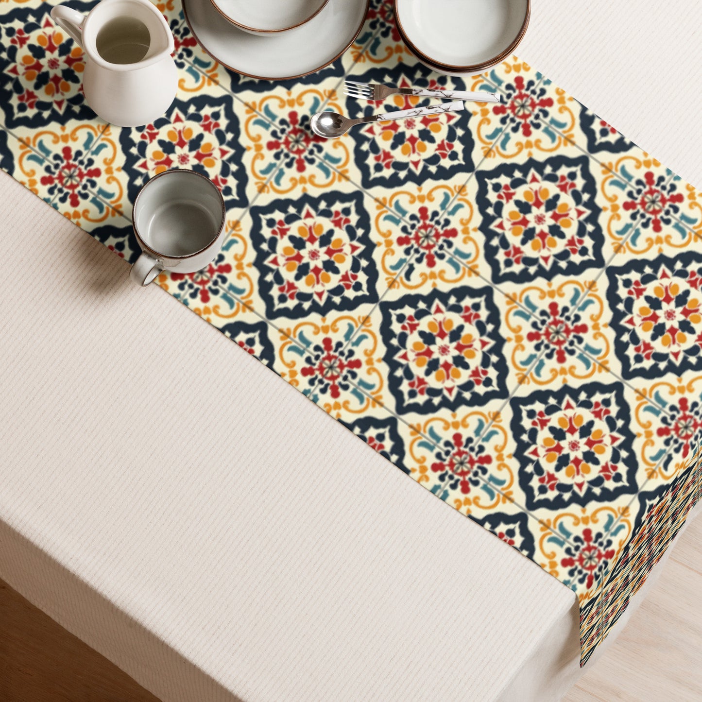 Table runner  In Spanish Inspired Azulejos Pattern