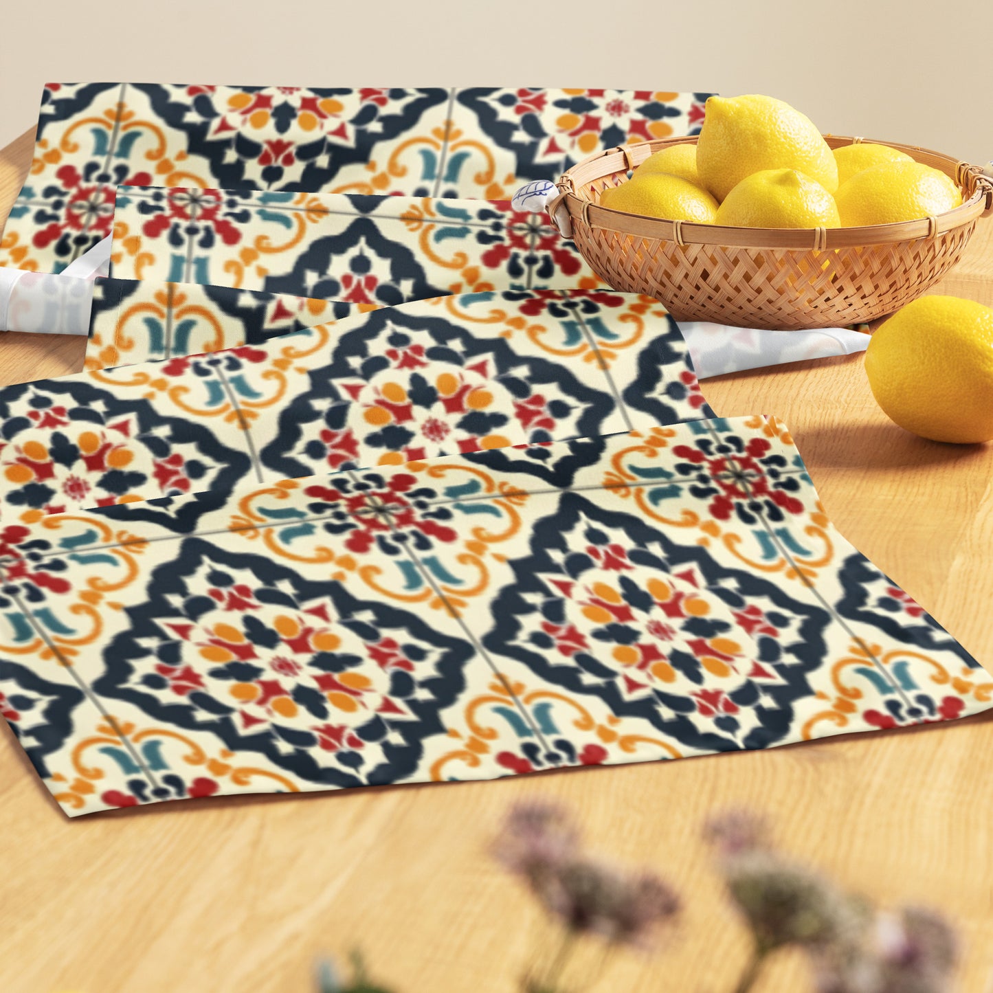 Table runner  In Spanish Inspired Azulejos Pattern