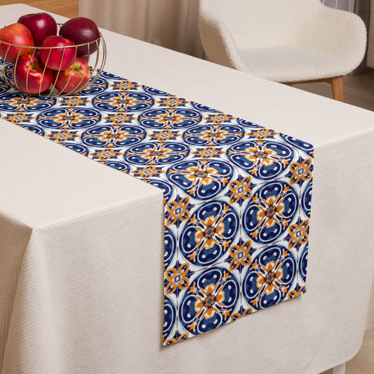 Table runner In Spanish Inspired Azulejos Pattern