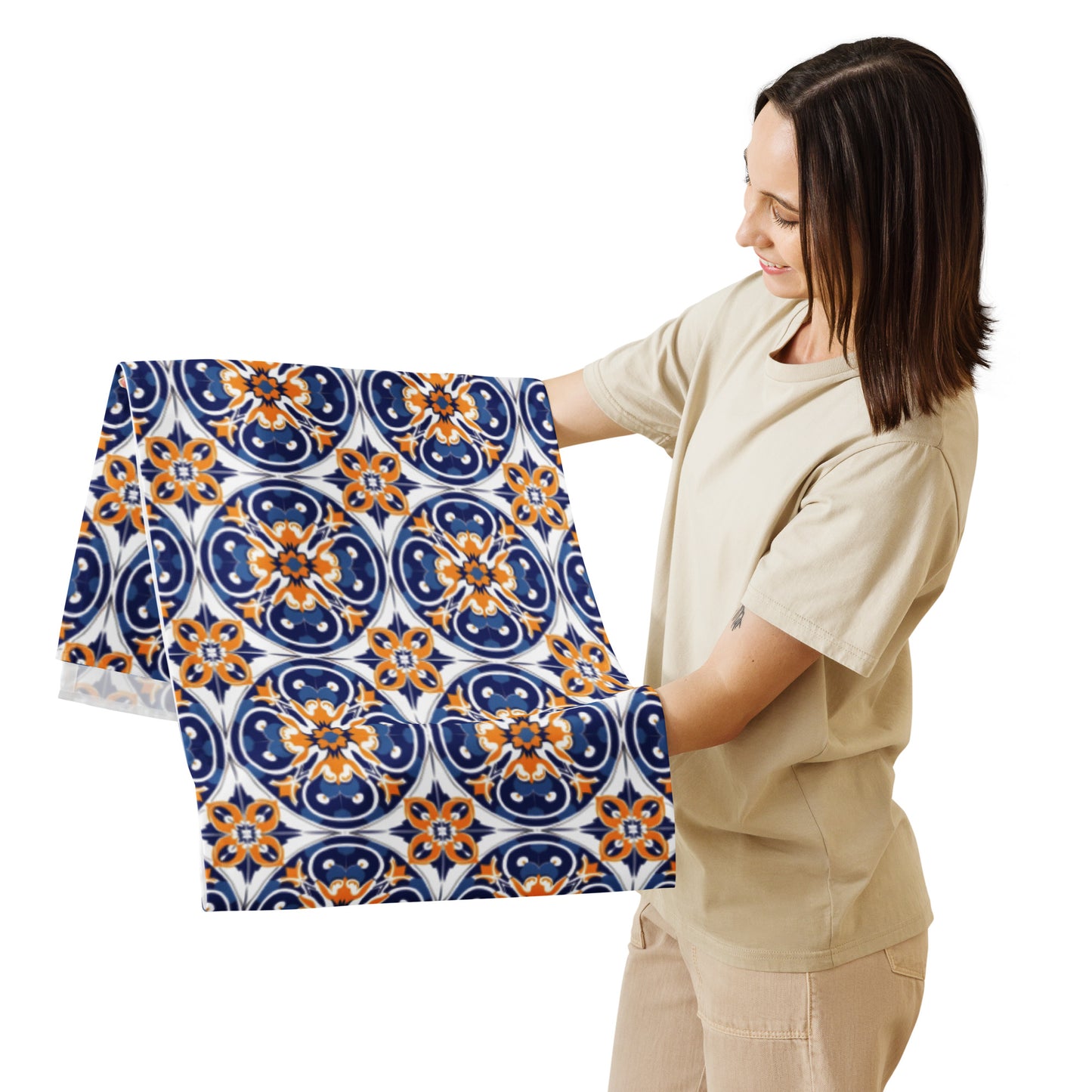 Table runner In Spanish Inspired Azulejos Pattern