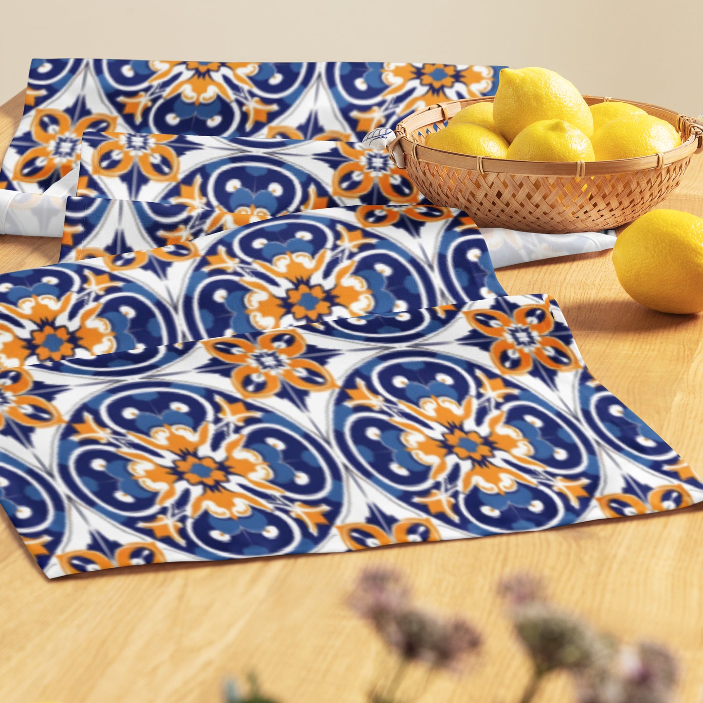 Table runner In Spanish Inspired Azulejos Pattern