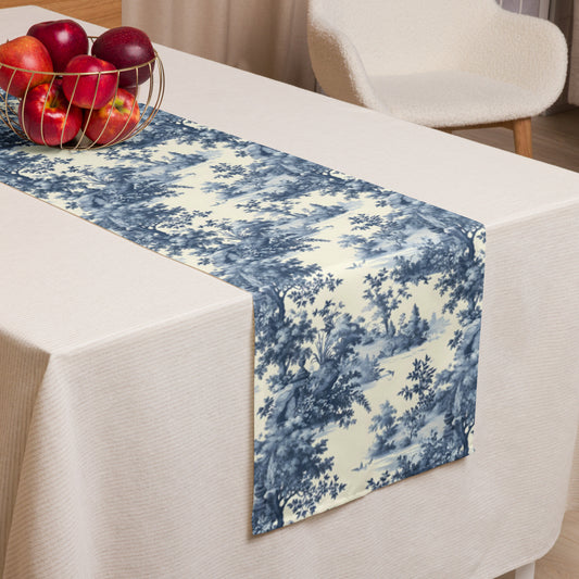 Table runner In French Inspired Toile De Jouy Pattern