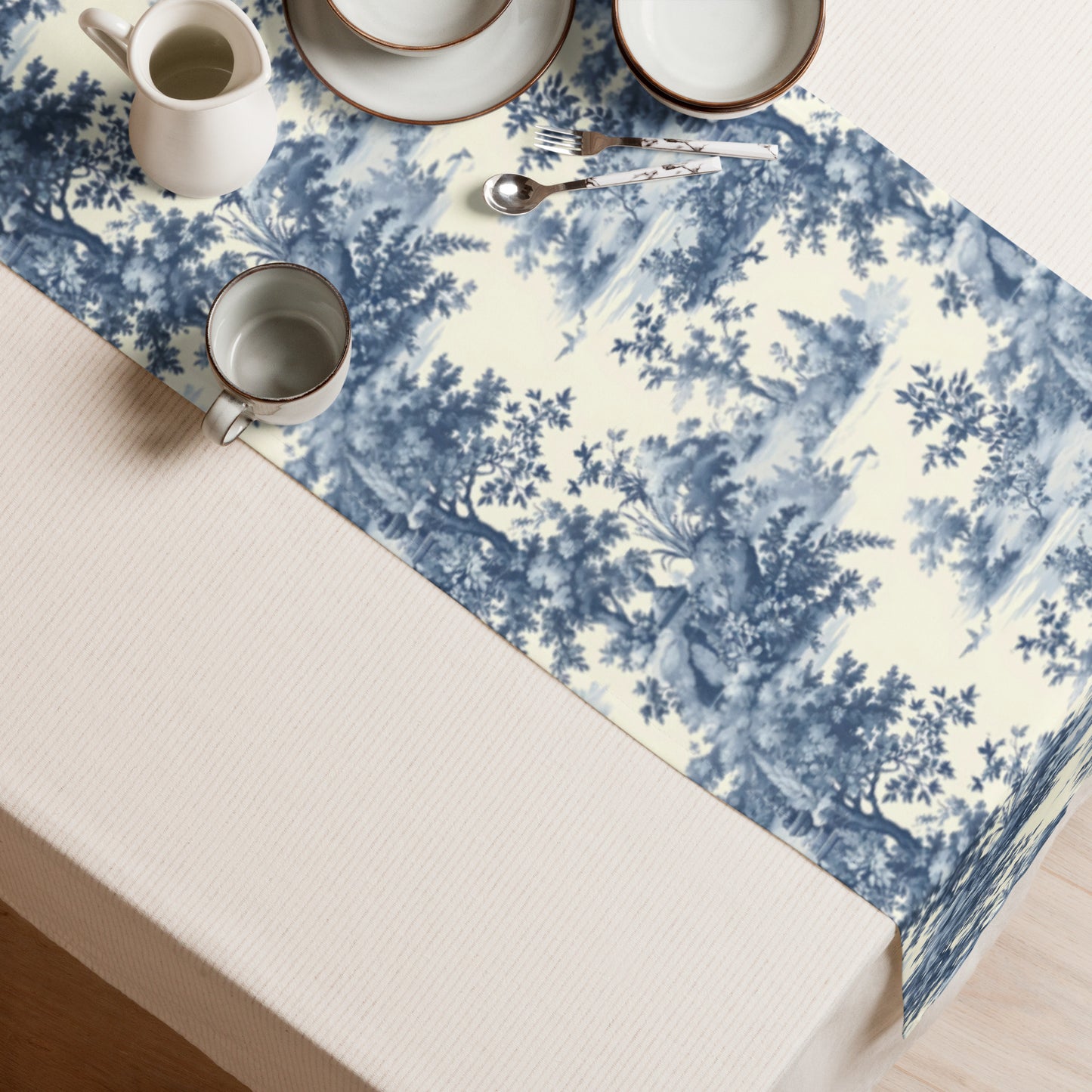 Table runner In French Inspired Toile De Jouy Pattern