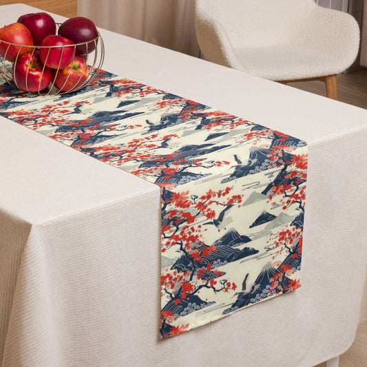 Table runner In Japanese Inspired Shin-Hanga Pattern