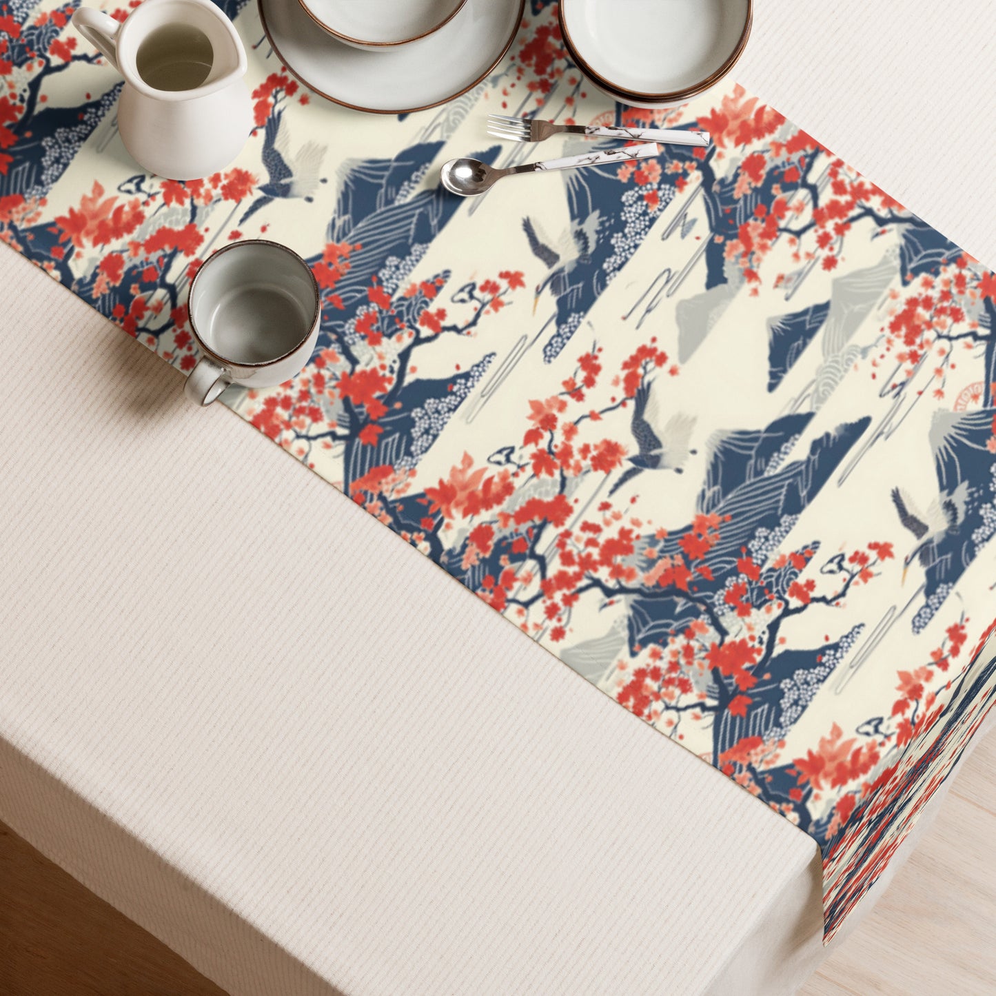 Table runner In Japanese Inspired Shin-Hanga Pattern