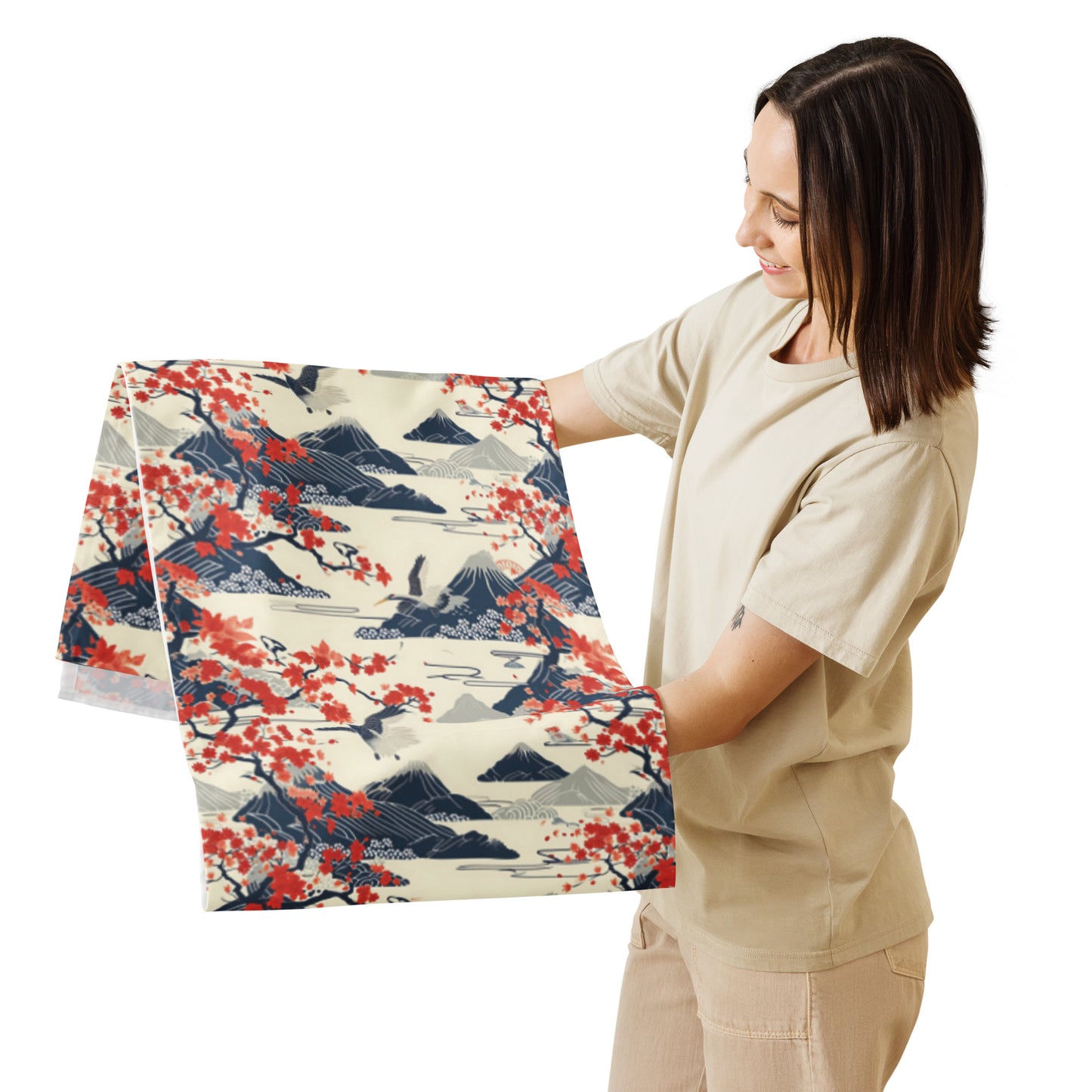 Table runner In Japanese Inspired Shin-Hanga Pattern